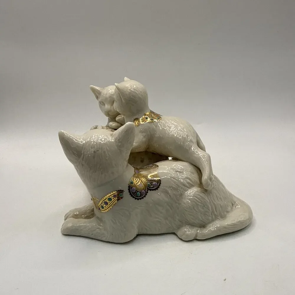 Lenox Quartz Three Cats Cream Porcelain Table Clock *